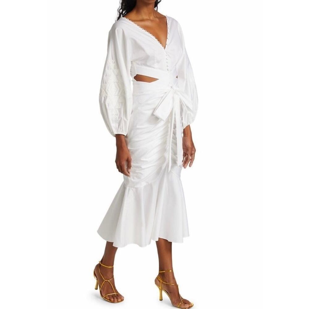 AMUR White Midi Cut Out Organic Cotton Dress Small Resort Designer Chic NWT - Picture 4 of 8